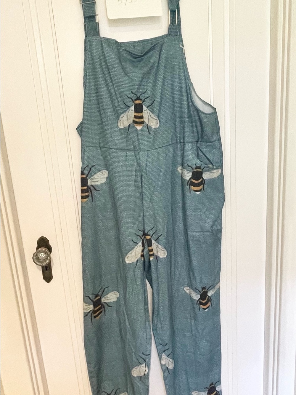 Bee Print Blue-Green Overalls